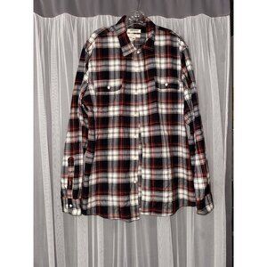 Mens Goodthreads Slim Fit Twill Plaid Button-Down Shirt XL Red & Navy